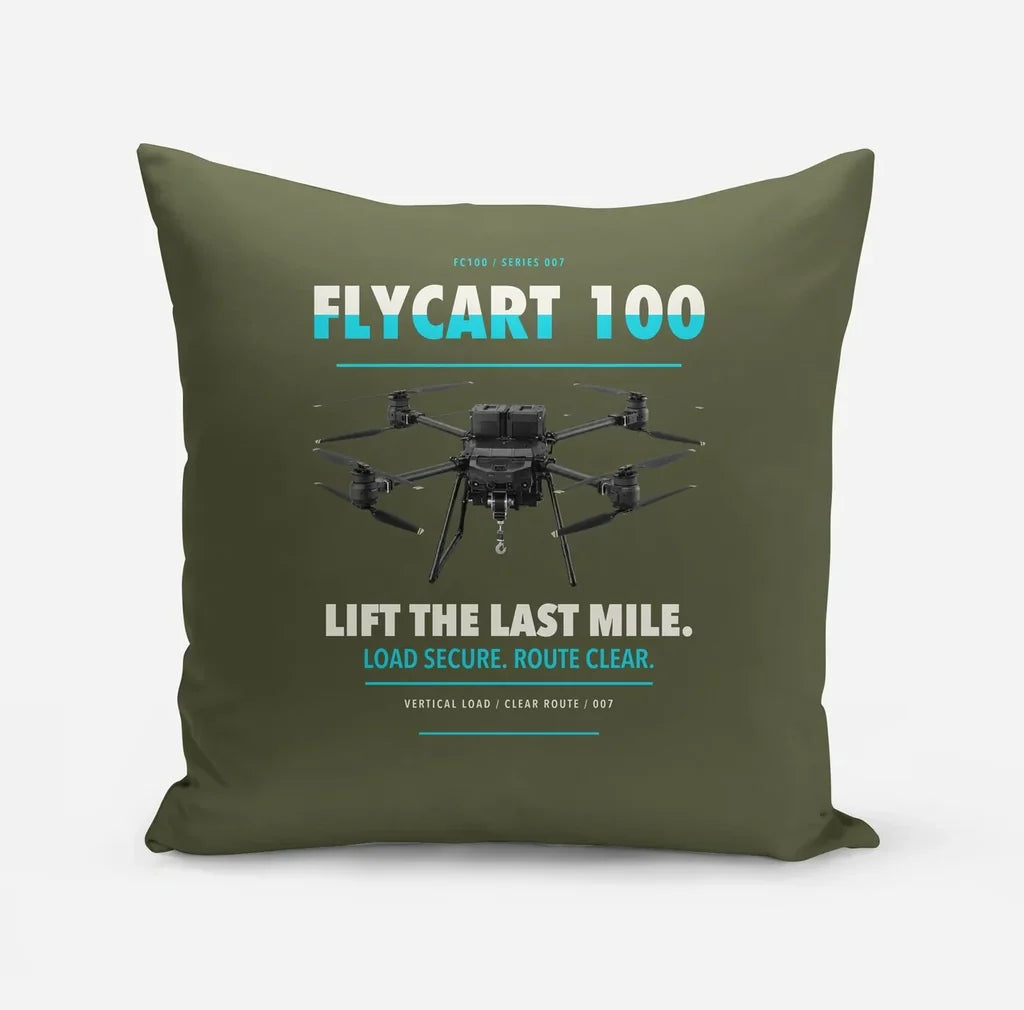 DJI FlyCart 100 design on green army pillow