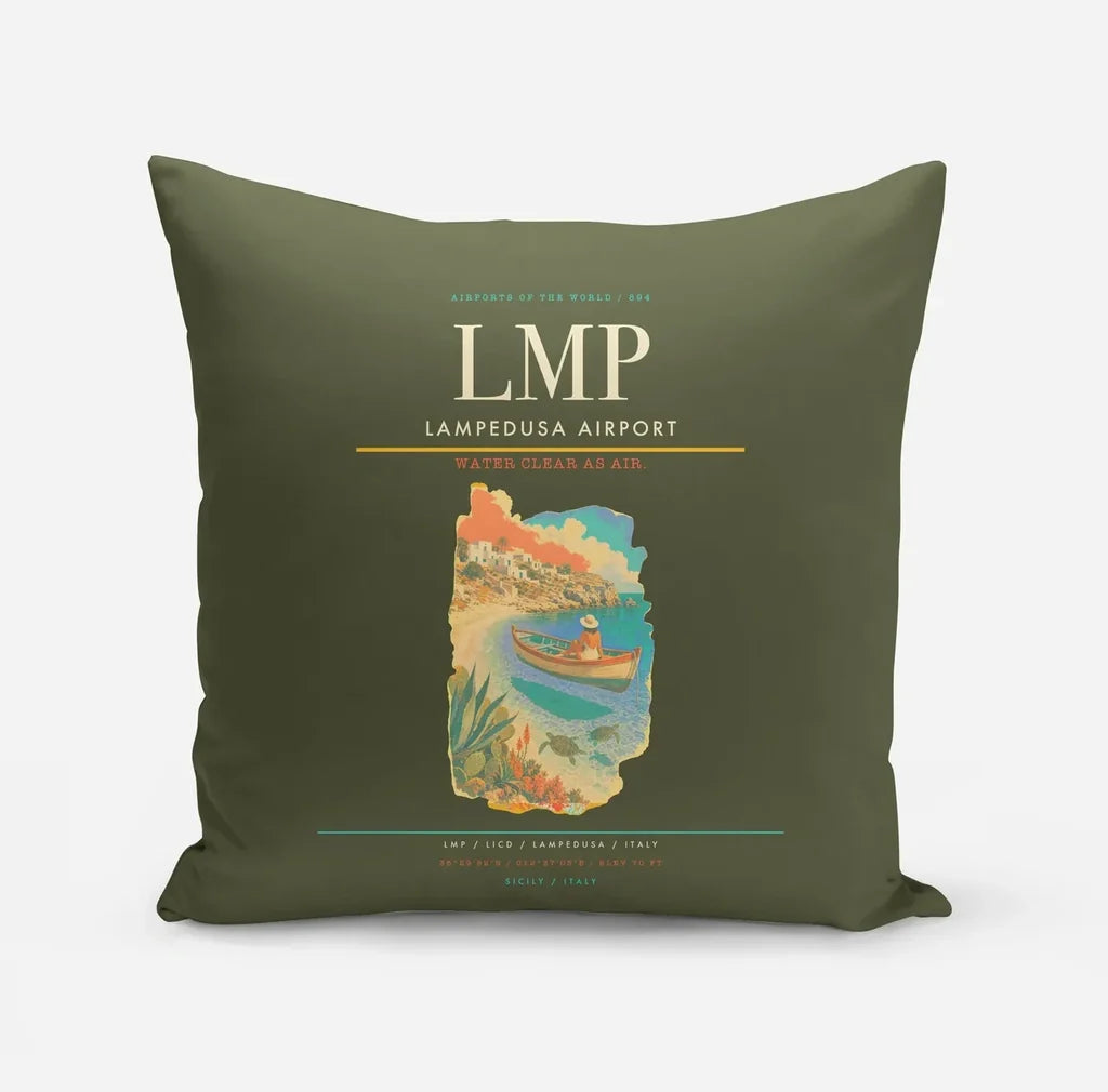 Lampedusa Airport (LMP) design on green army pillow