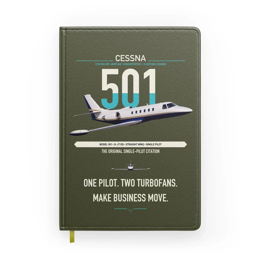 Cessna 501 Citation I SP design on green army notebook