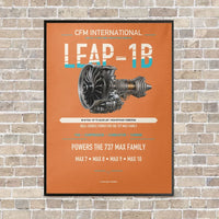 Thumbnail for CFM LEAP-1B vertical canvas print - framed - orange background