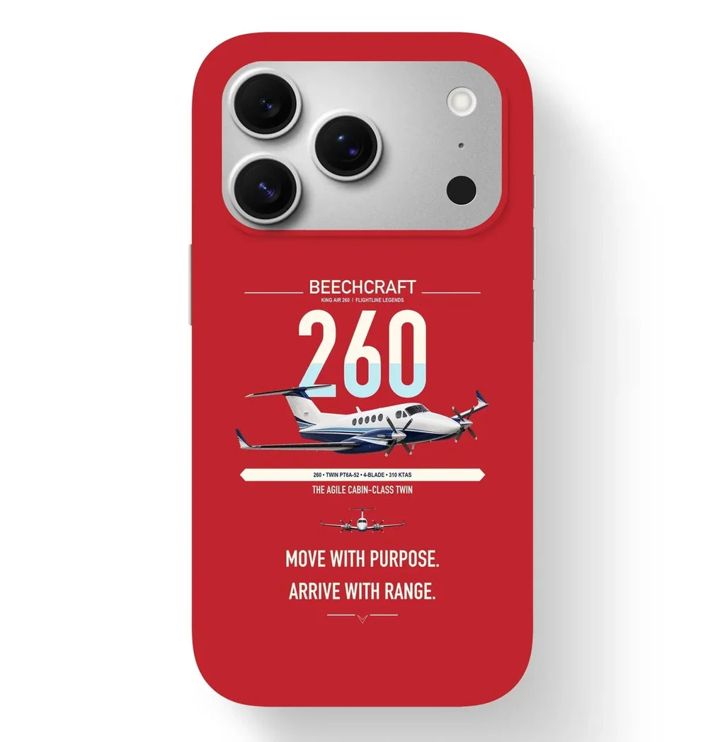 Beechcraft King Air 260 design on red magsafe iphone case, for iPhone 17 Pro