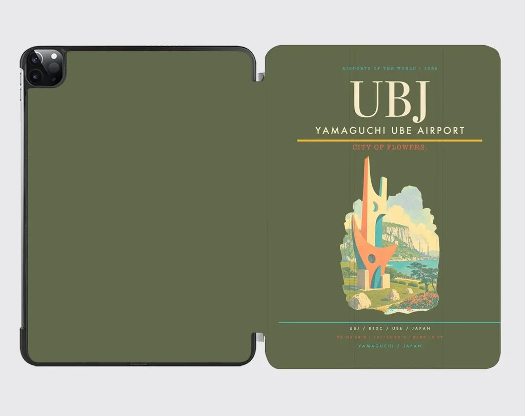 Yamaguchi Ube Airport (UBJ) design on green army ipad tablet case