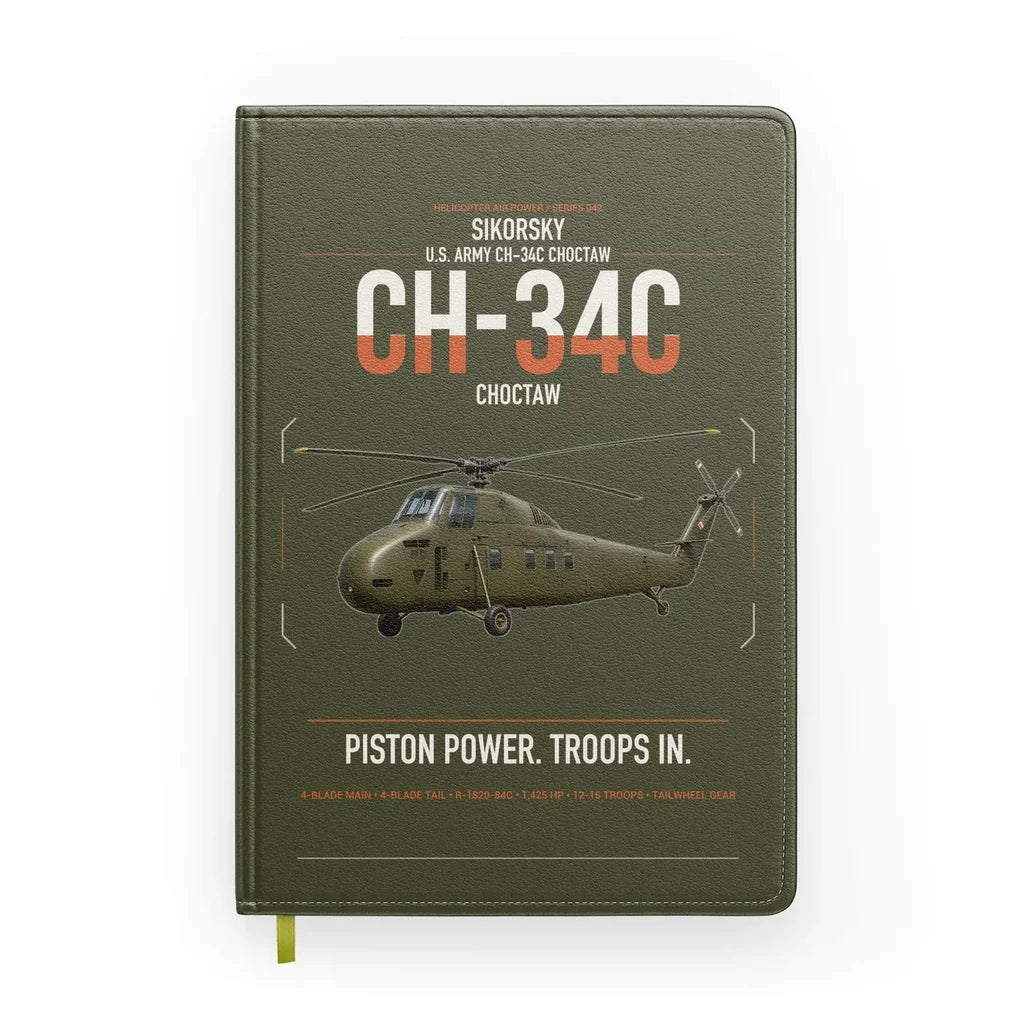 Sikorsky CH-34C Choctaw design on green army notebook