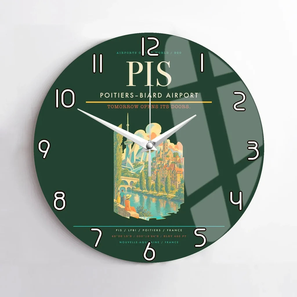Poitiers–Biard Airport (PIS) design on dark green no frame wall clock