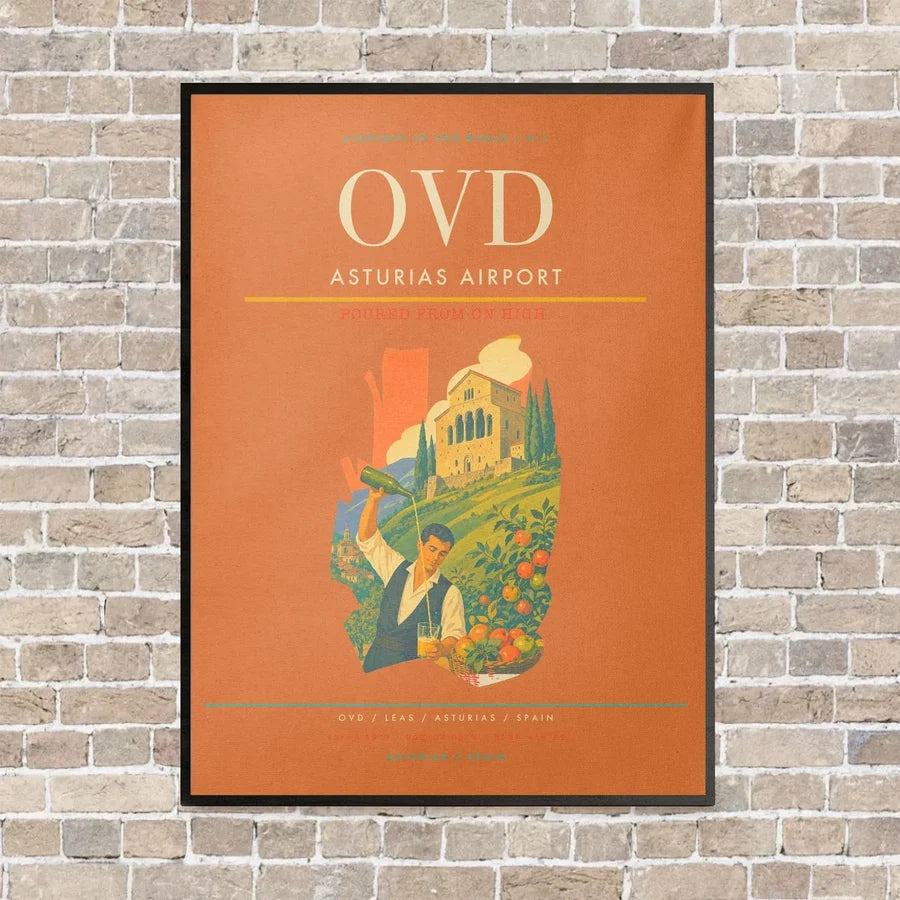 Asturias Airport OVD vertical canvas print - framed - orange background