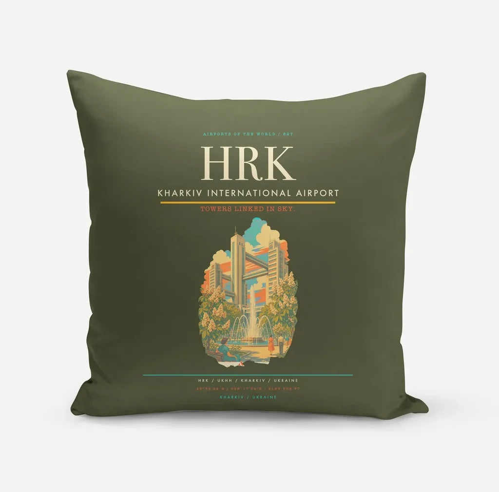 Kharkiv International Airport (HRK) design on green army pillow