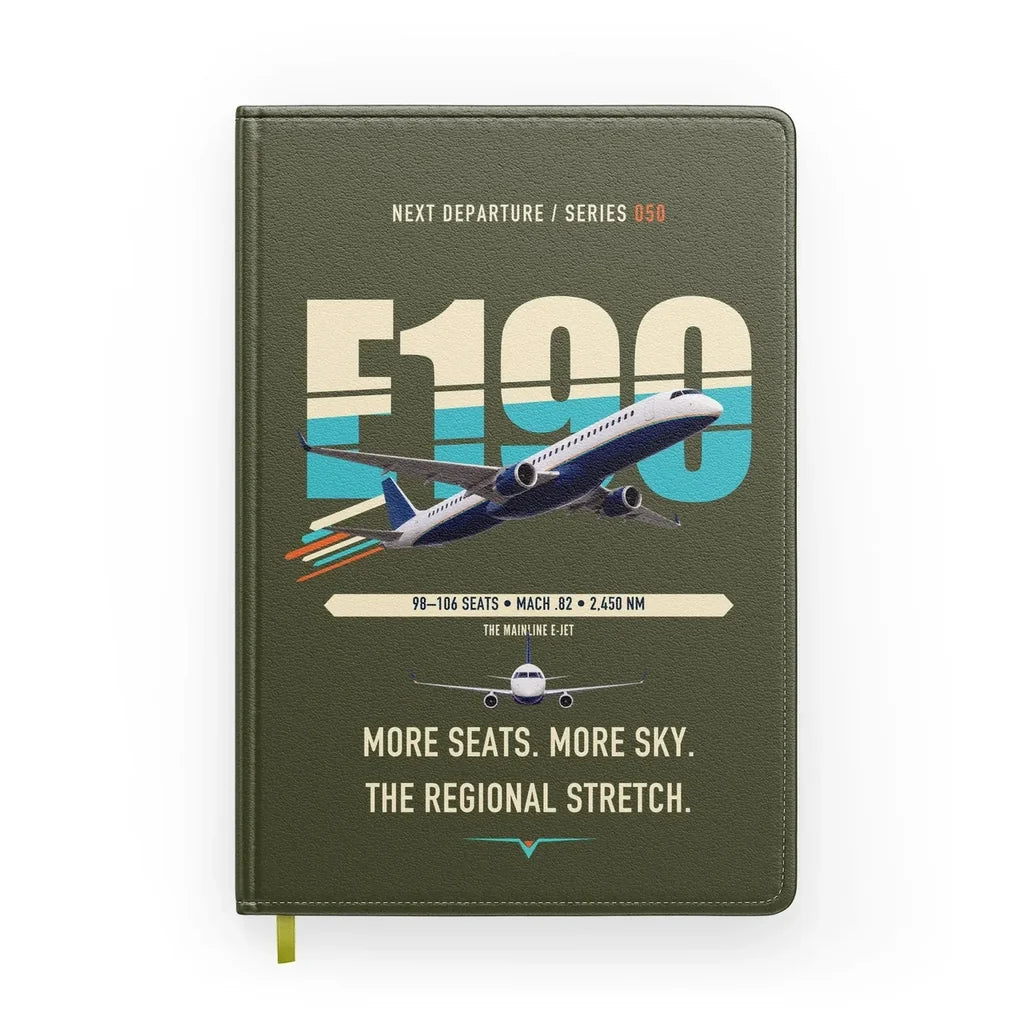 Embraer E190 design on green army notebook