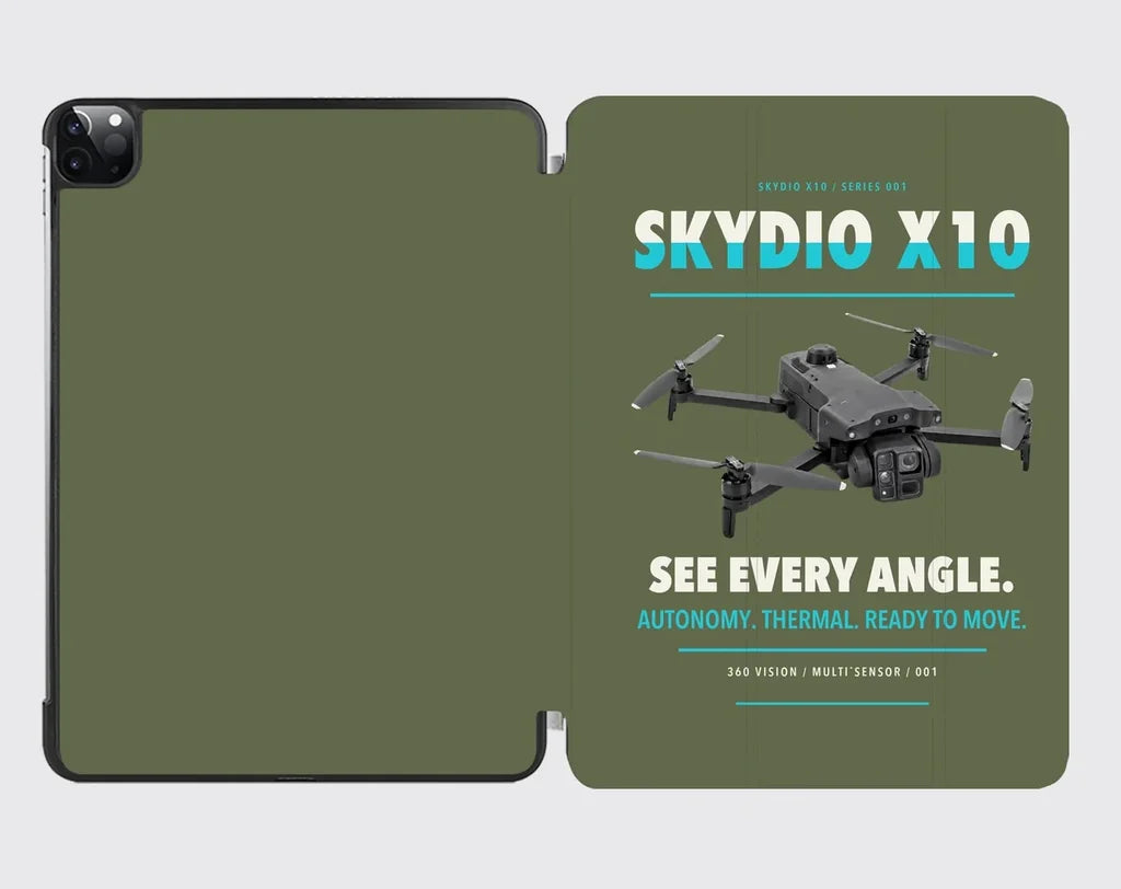 Skydio X10 design on green army ipad tablet case