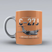 Thumbnail for C-27J Spartan design on orange ceramic mug, double-side print