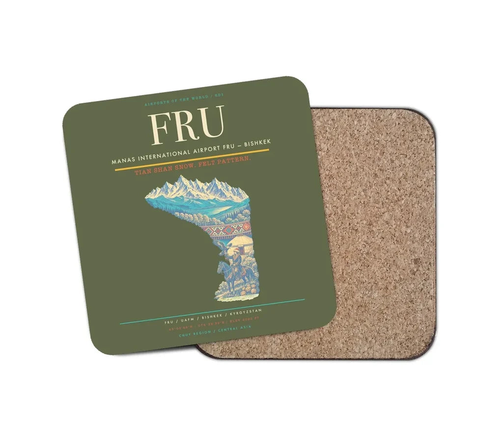 Manas International Airport (FRU) design on green army 1 piece coaster