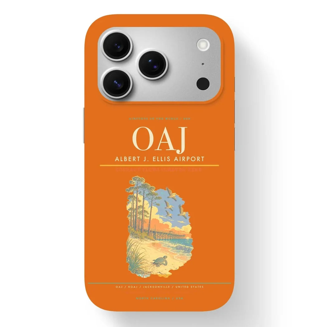 Jacksonville Airport (OAJ) design on orange iPhone 17 Pro MagSafe case