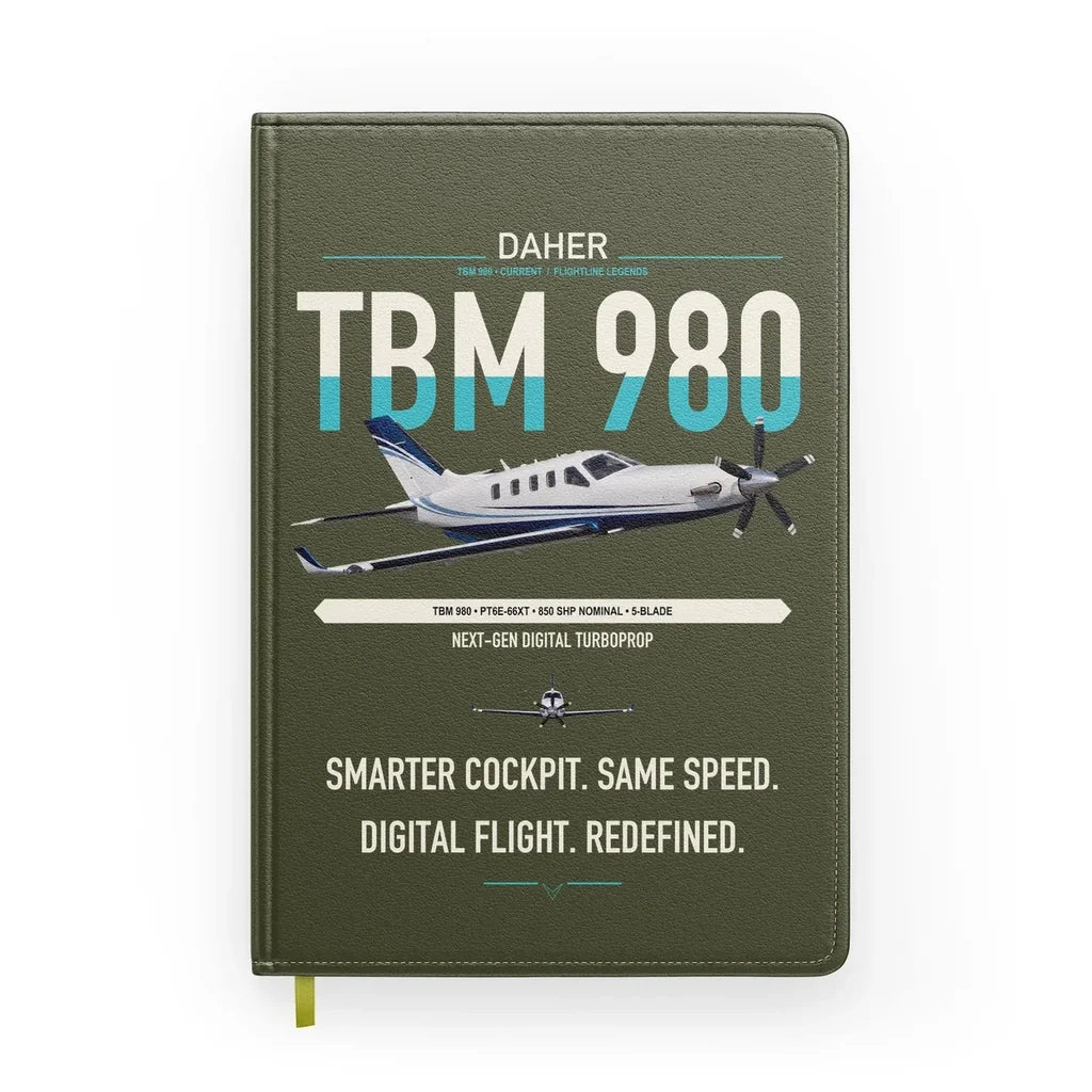 Daher TBM 980 design on green army notebook