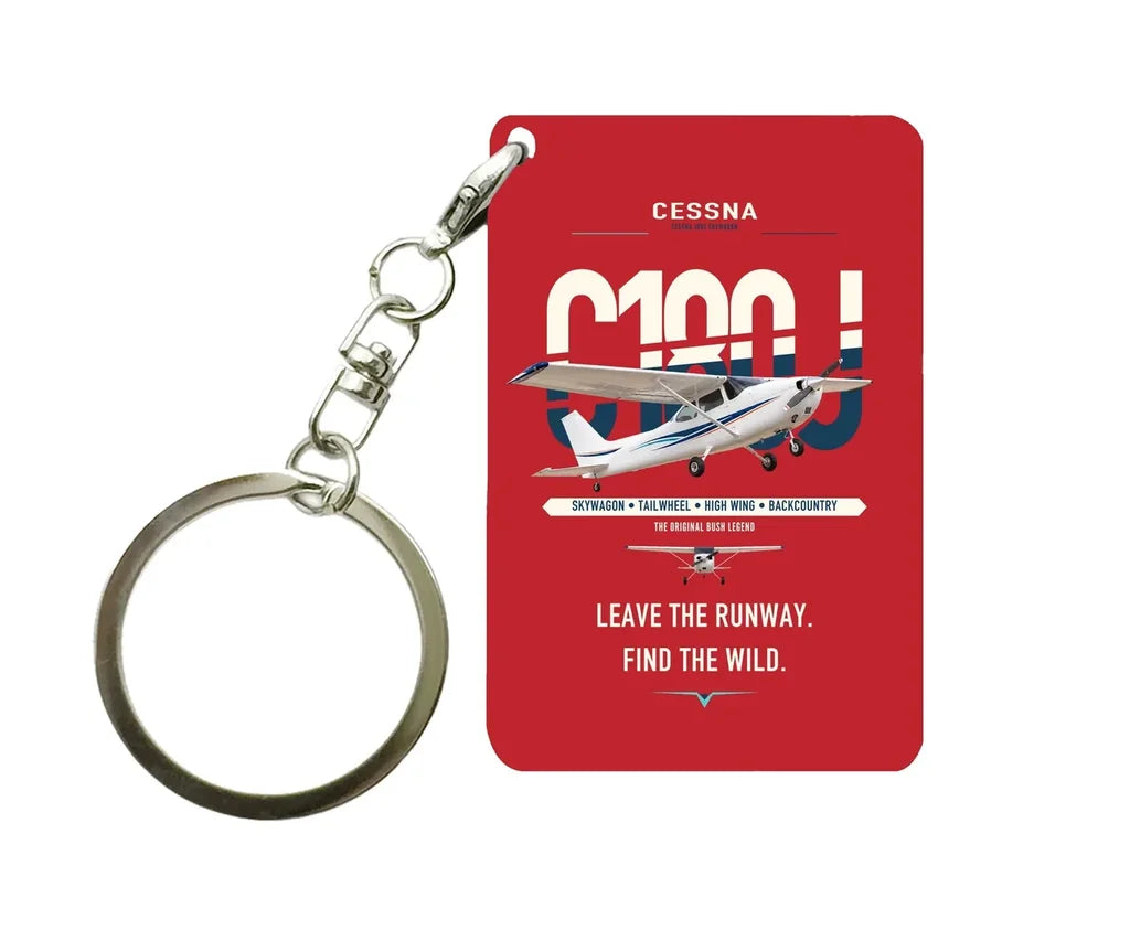 Cessna 180J Skywagon design on red designed key chain, double-side print