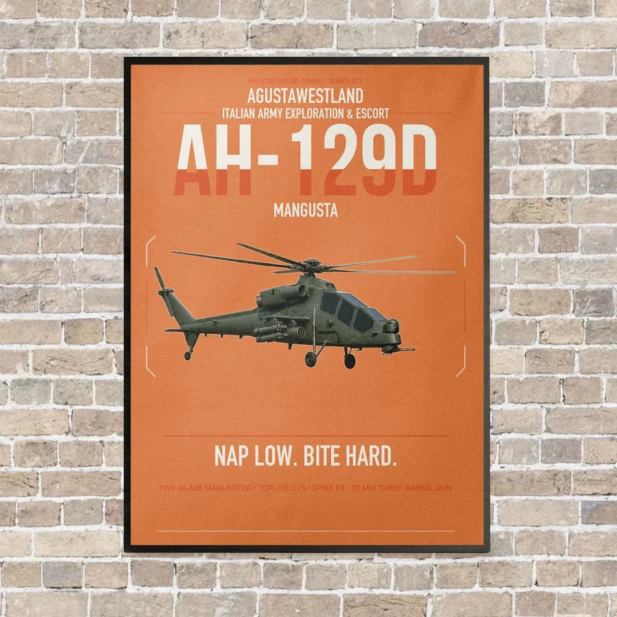 AgustaWestland AH-129D Mangusta vertical canvas print - framed - orange background