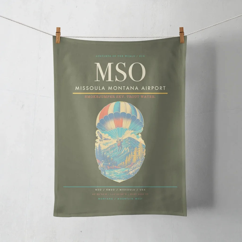 Missoula Montana Airport (MSO) design on green army towel