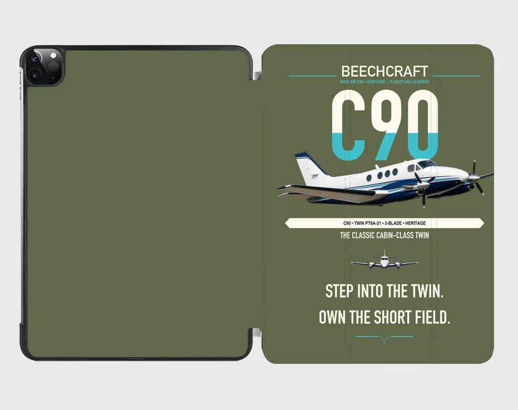 Beechcraft King Air C90 design on green army ipad tablet case