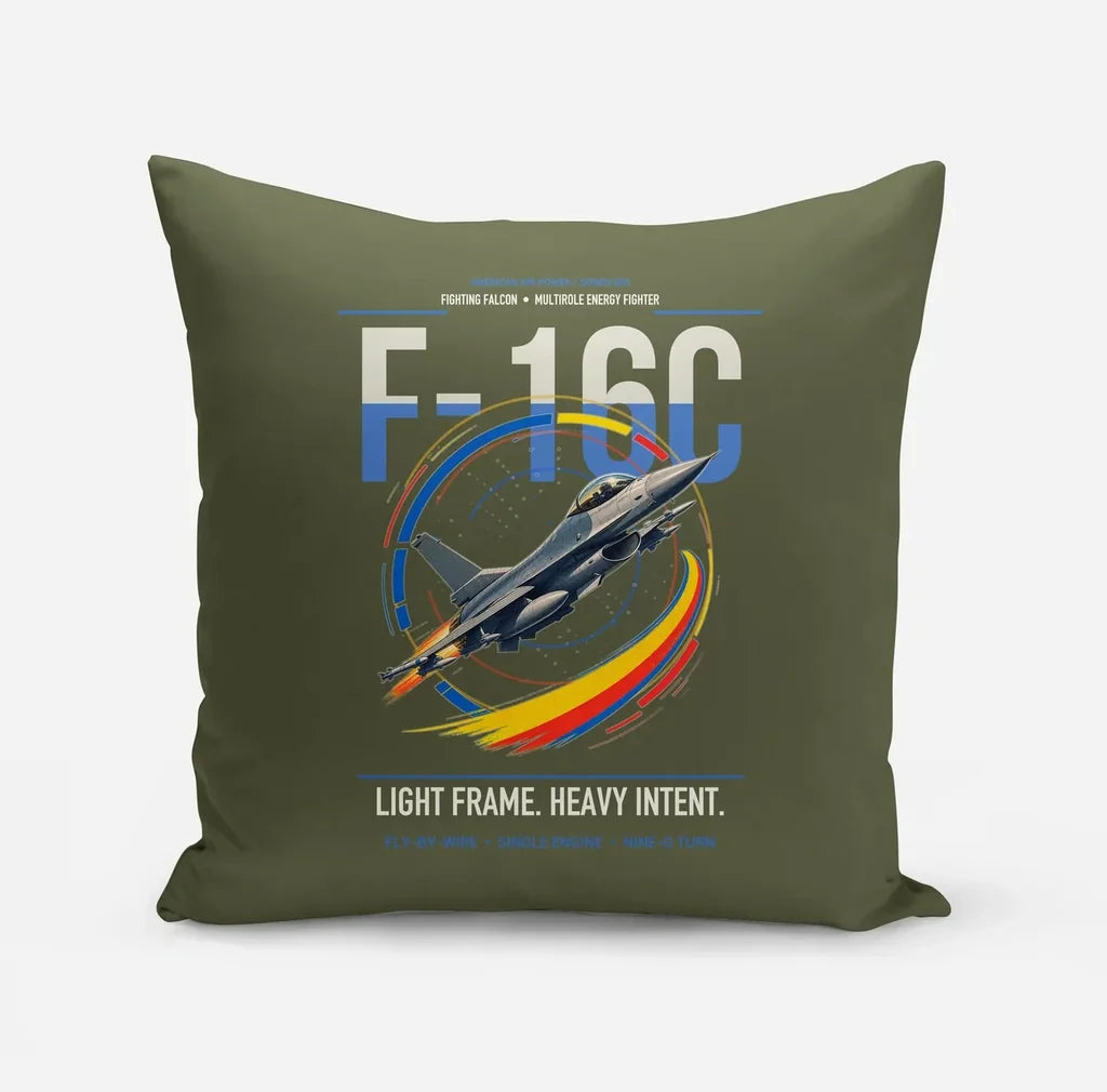 F-16C Fighting Falcon design on green army pillow