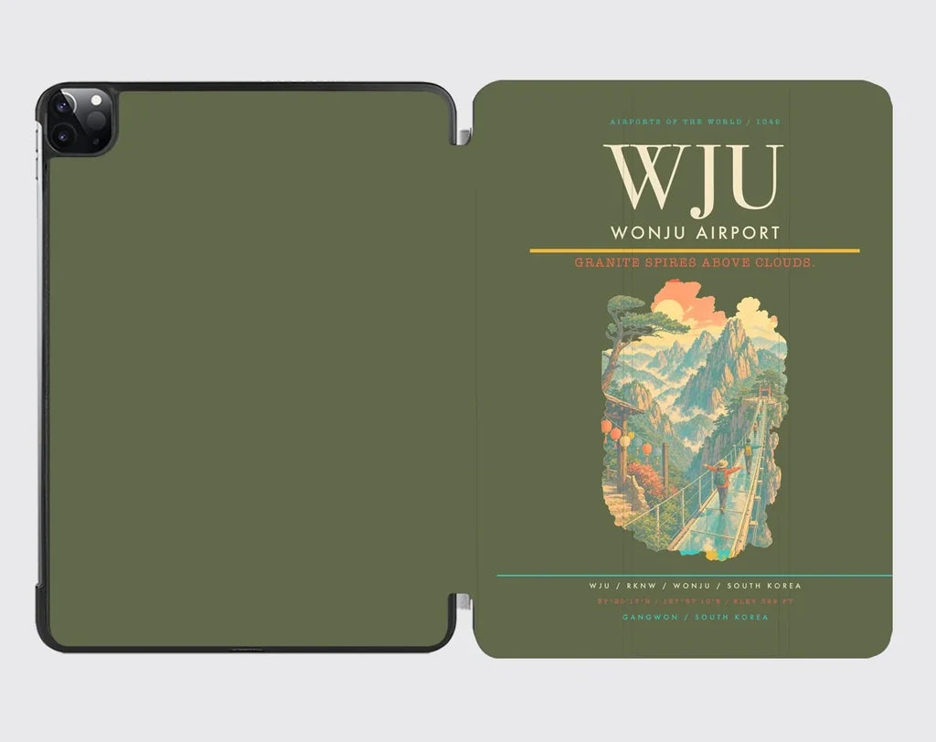 Wonju Airport (WJU) design on green army ipad tablet case