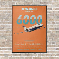 Thumbnail for Bombardier Global 6000 vertical canvas print - framed - orange background