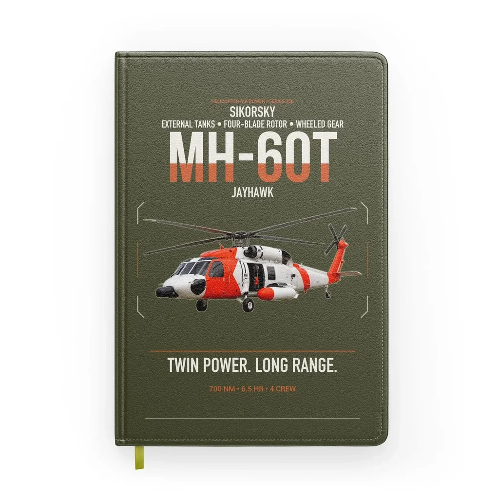 Sikorsky MH-60T Jayhawk design on green army notebook