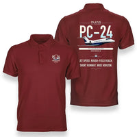 Thumbnail for Pilatus PC-24 design on red double-side polo t-shirt, double-side print