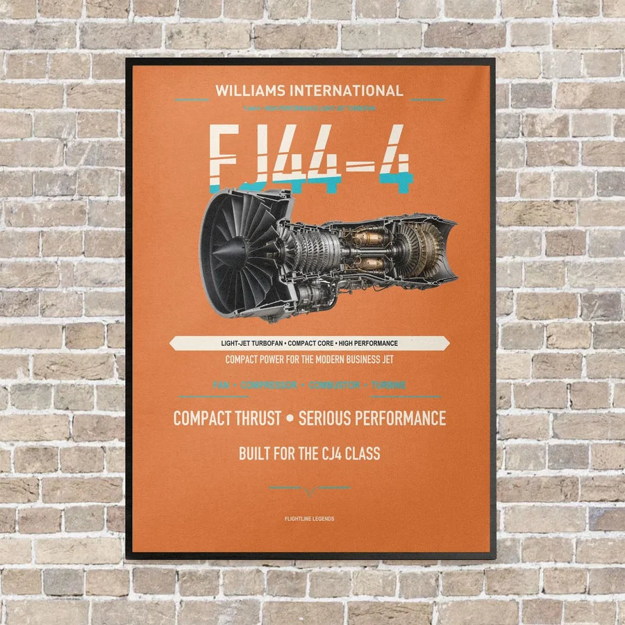 FJ44-4 vertical canvas print - framed - orange background