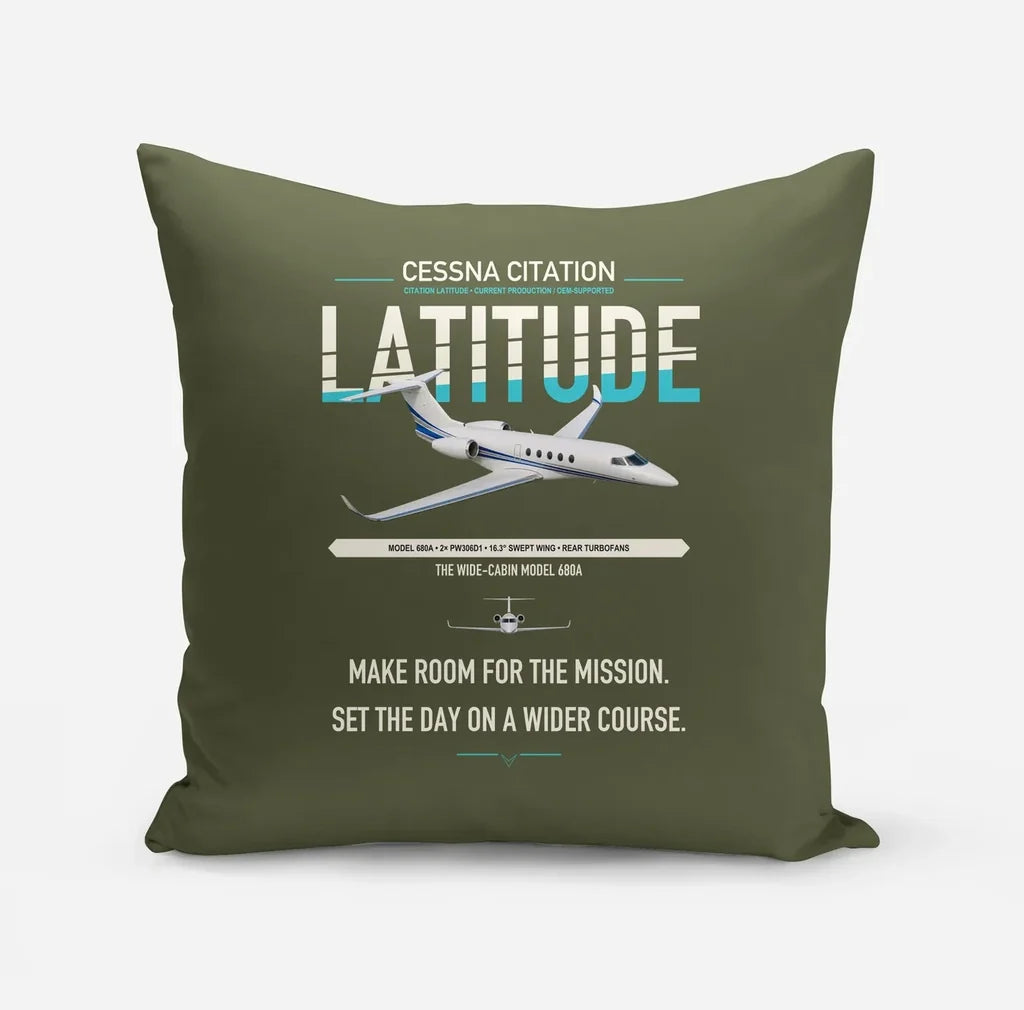 Cessna Citation Latitude design on green army pillow
