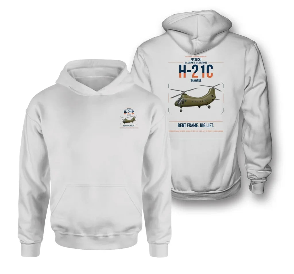 Piasecki H-21C Shawnee design on white double-side hoodie, double-side print