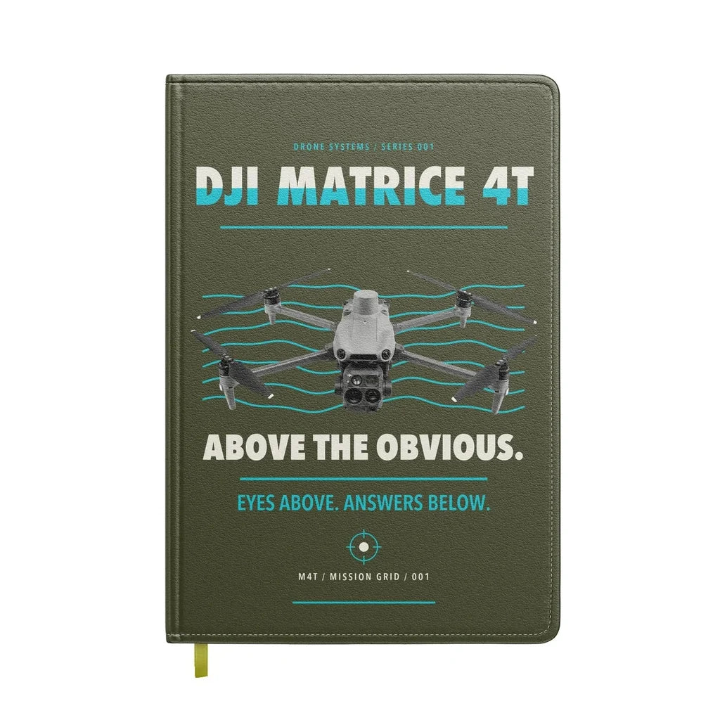 DJI Matrice 4T design on green army notebook