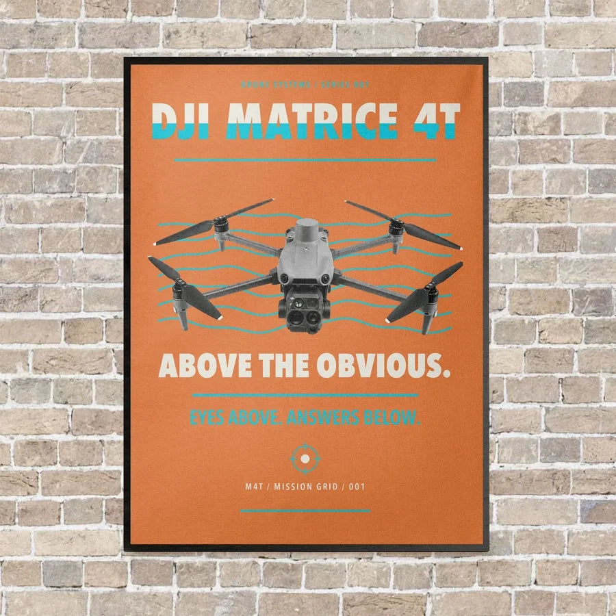 DJI Matrice 4T vertical canvas print - framed - orange background