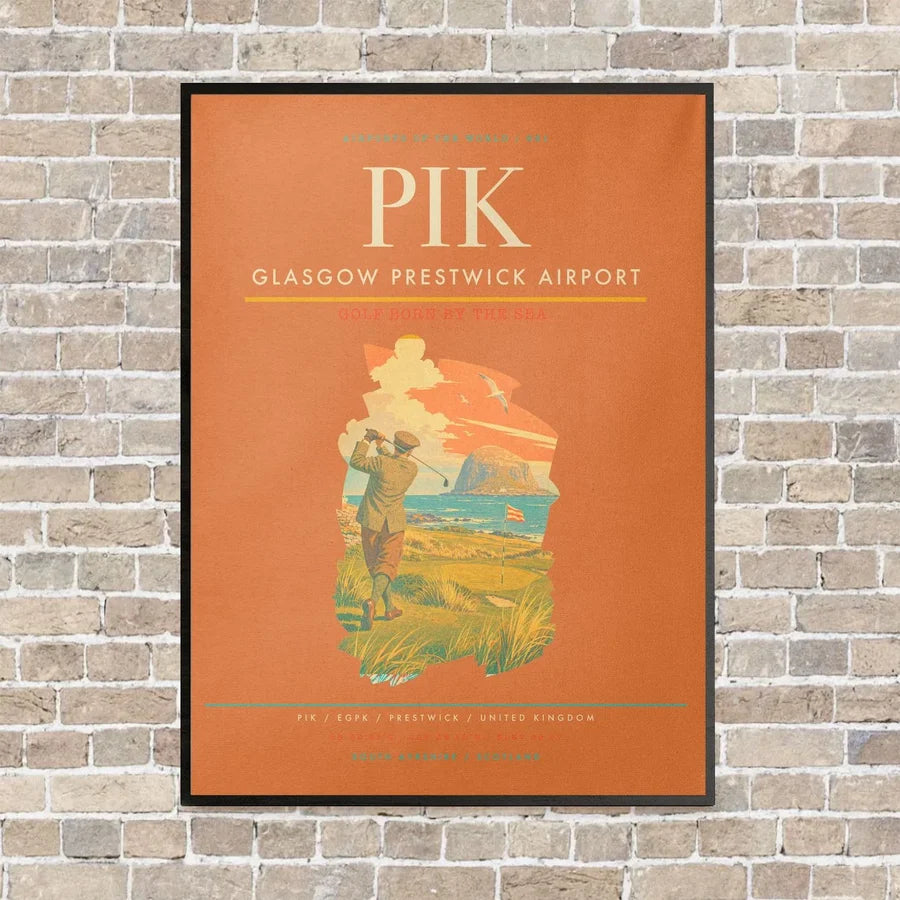 Glasgow Prestwick Airport PIK vertical canvas print - framed - orange background