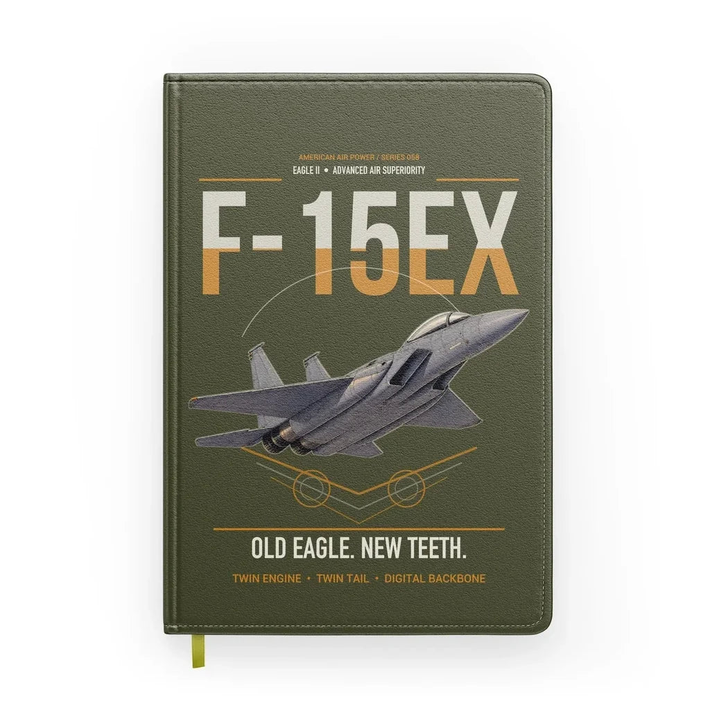 F-15EX Eagle II design on green army notebook