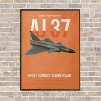Thumbnail for Saab AJ 37 Viggen vertical canvas print - framed - orange background