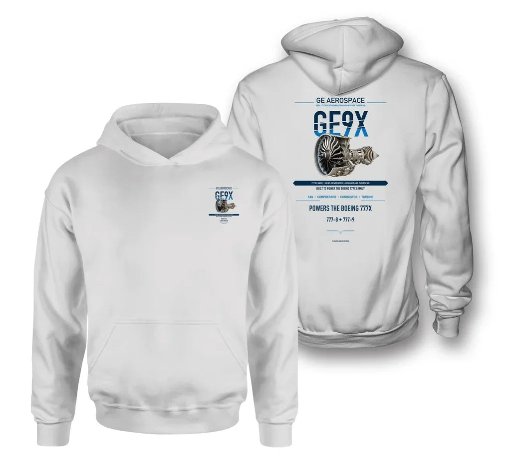 GE9X design on white hoodie