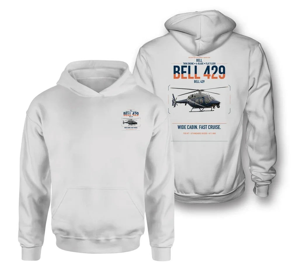 Bell 429 design on white double-side hoodie, double-side print