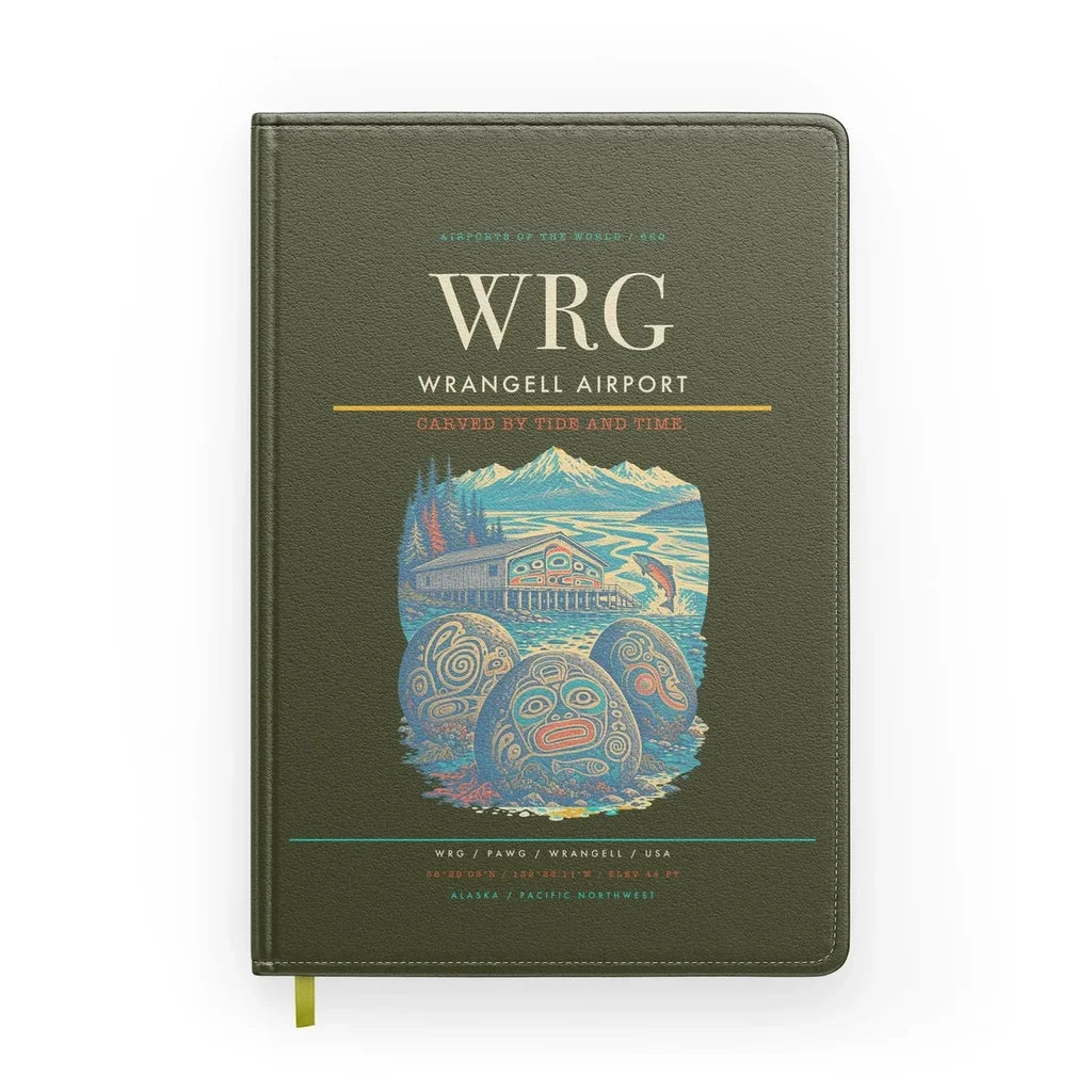 Wrangell Airport (WRG) design on green army notebook