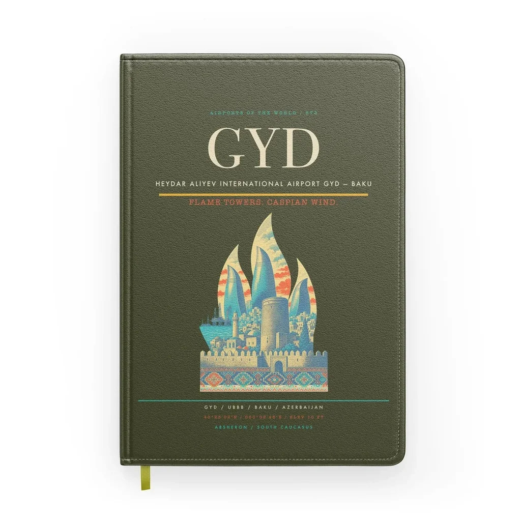 Heydar Aliyev International Airport (GYD) design on green army notebook