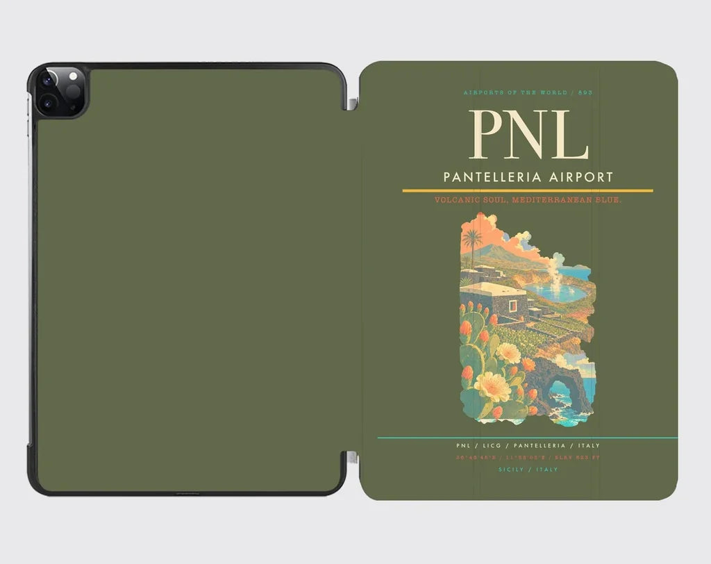 Pantelleria Airport (PNL) design on green army ipad tablet case