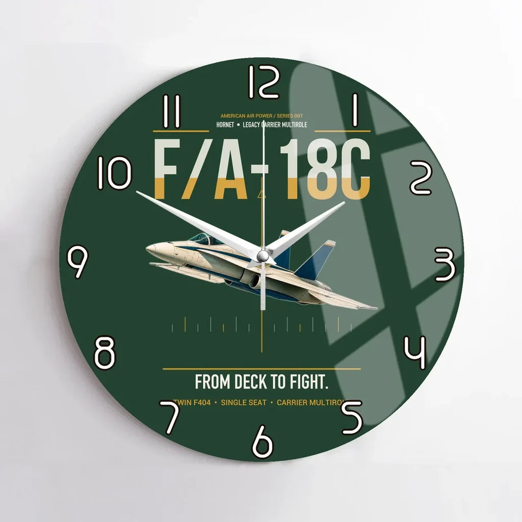 F-A-18C Hornet design on dark green no frame wall clock