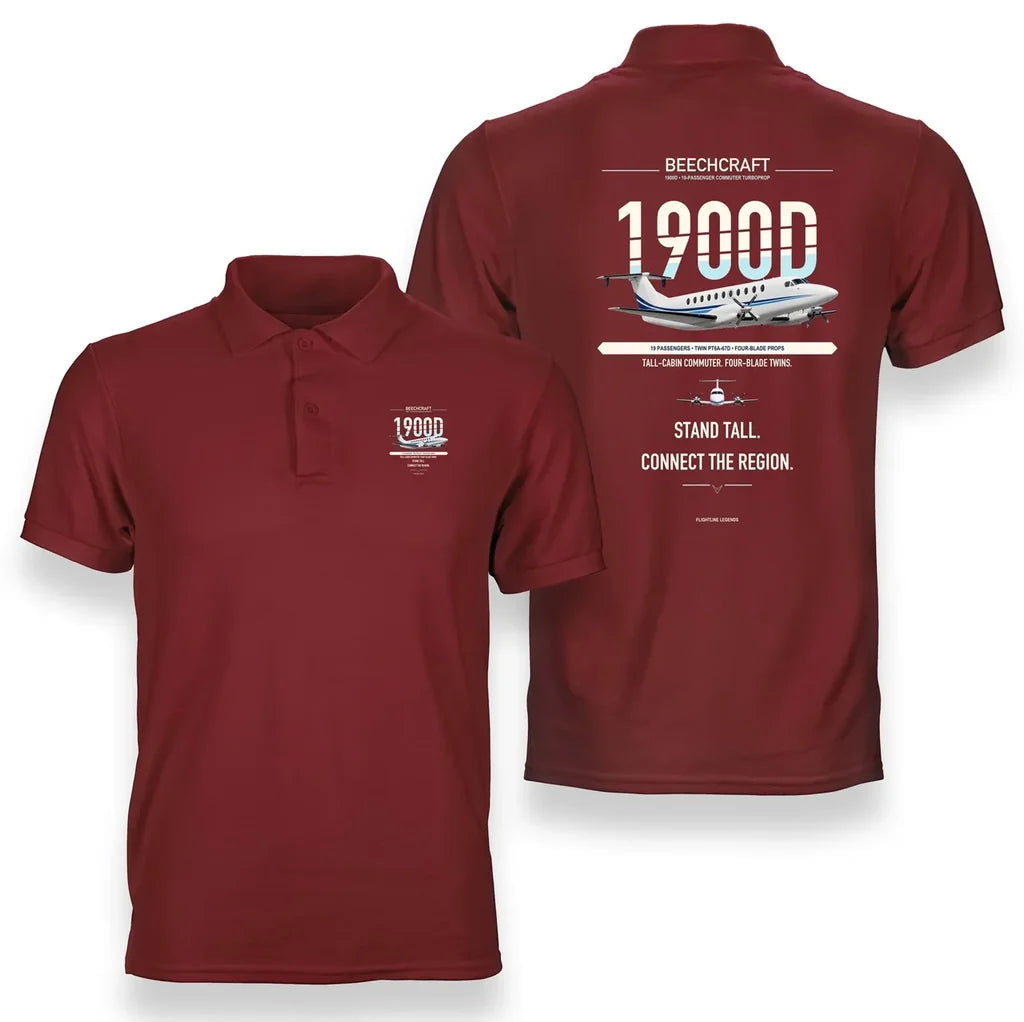 Beechcraft 1900D design on red polo
