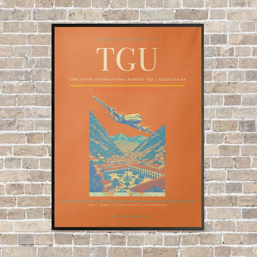 Toncontín International Airport TGU — Tegucigalpa vertical canvas print - framed - orange background