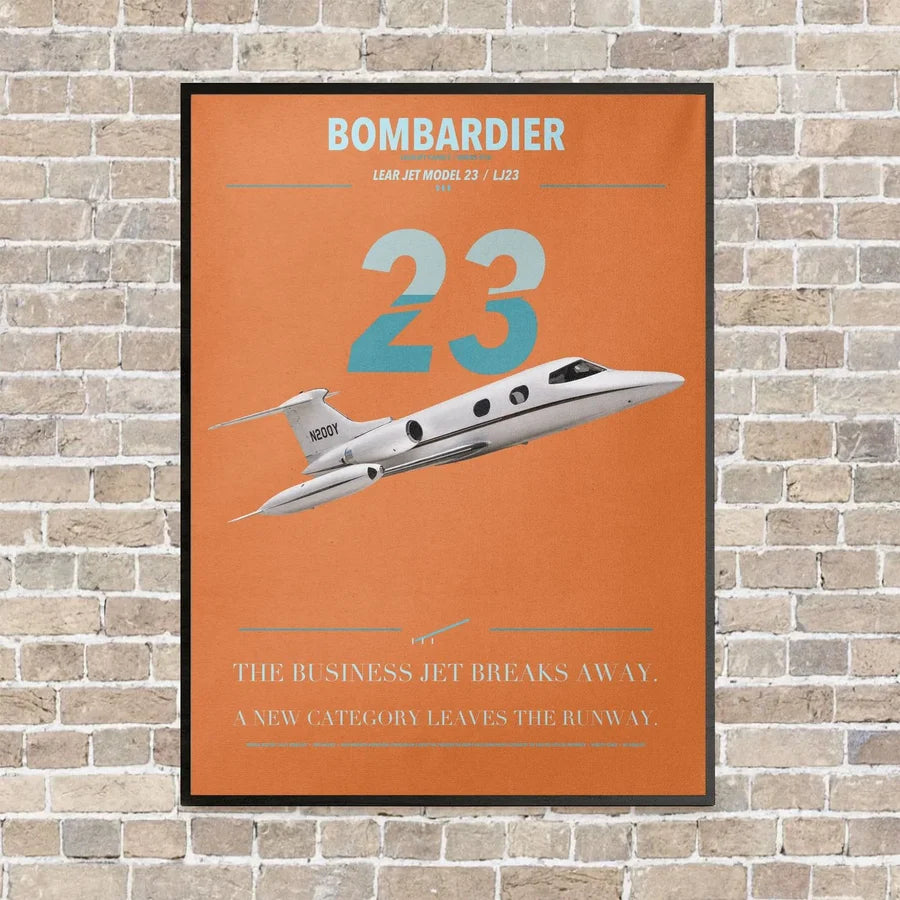 Bombardier Learjet 23 vertical canvas print - framed - orange background
