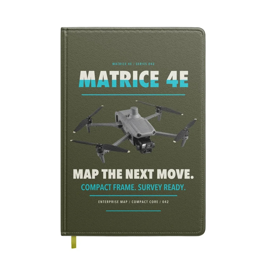 DJI Matrice 4E design on green army notebook