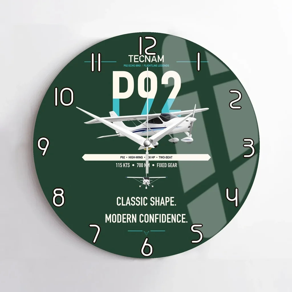 Tecnam P92 Echo MkII design on dark green no frame wall clock