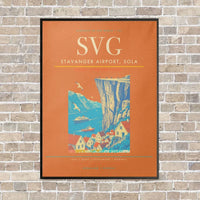 Thumbnail for Stavanger Airport, Sola SVG vertical canvas print - framed - orange background