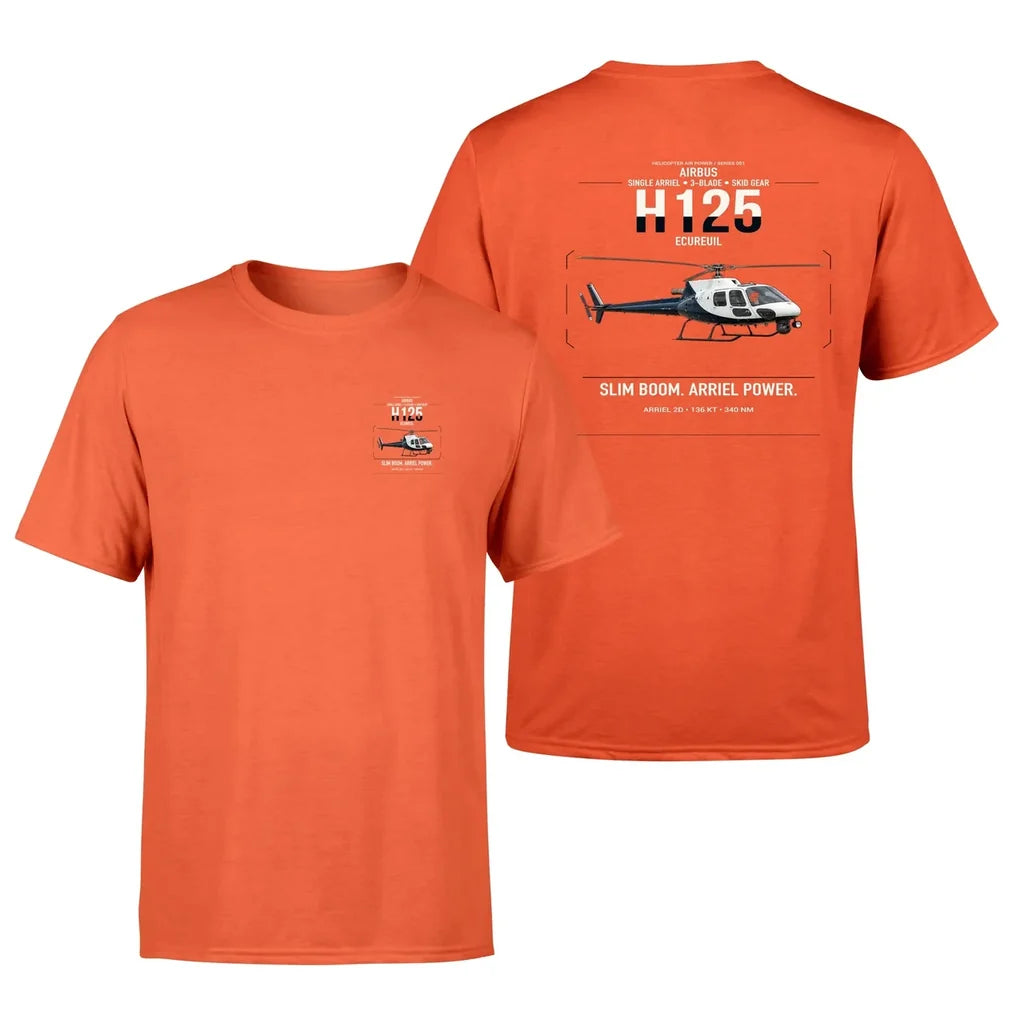 Airbus H125 design on orange t-shirt, double-side print