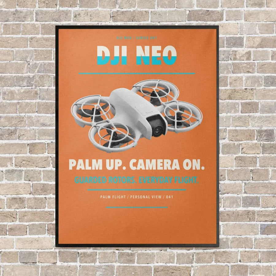 DJI Neo vertical canvas print - framed - orange background