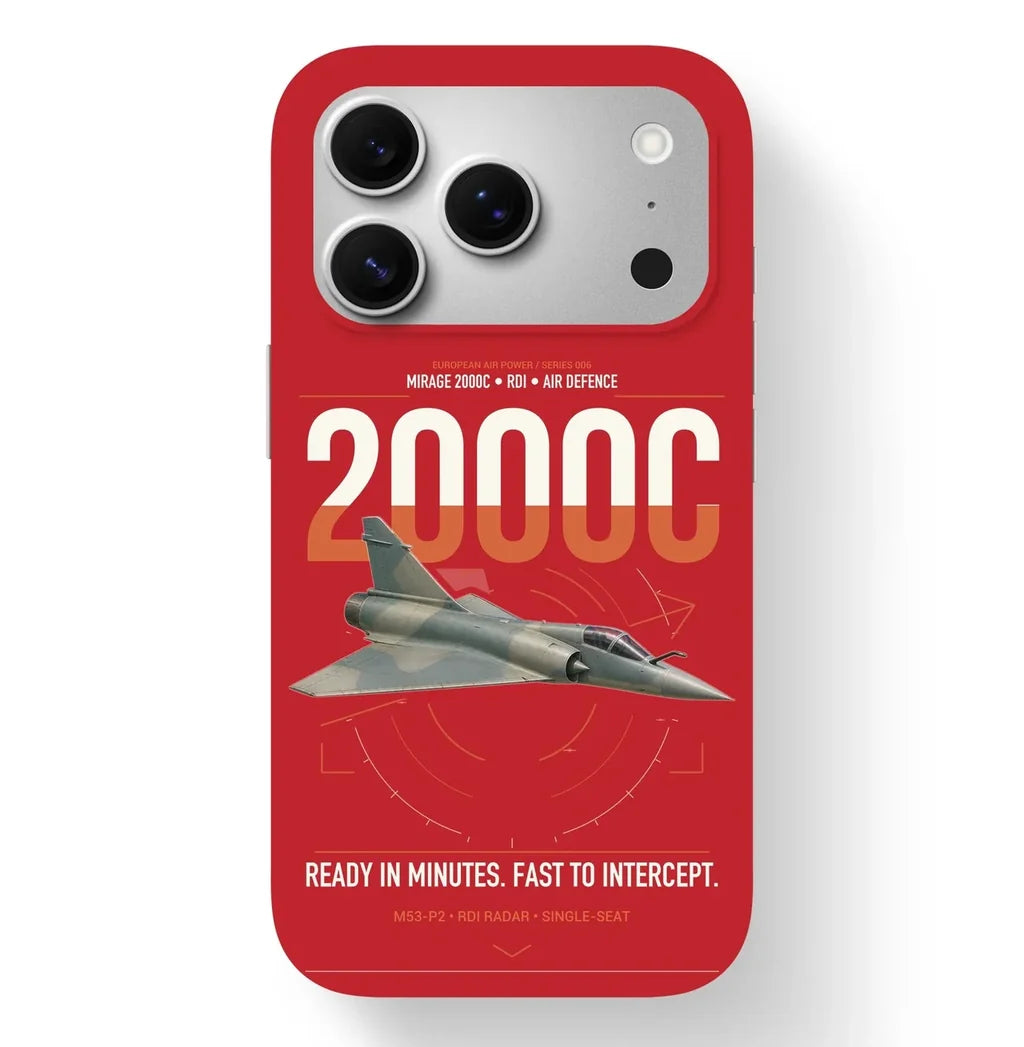Dassault Mirage 2000C RDI design on red magsafe iphone case, for iPhone 17 Pro