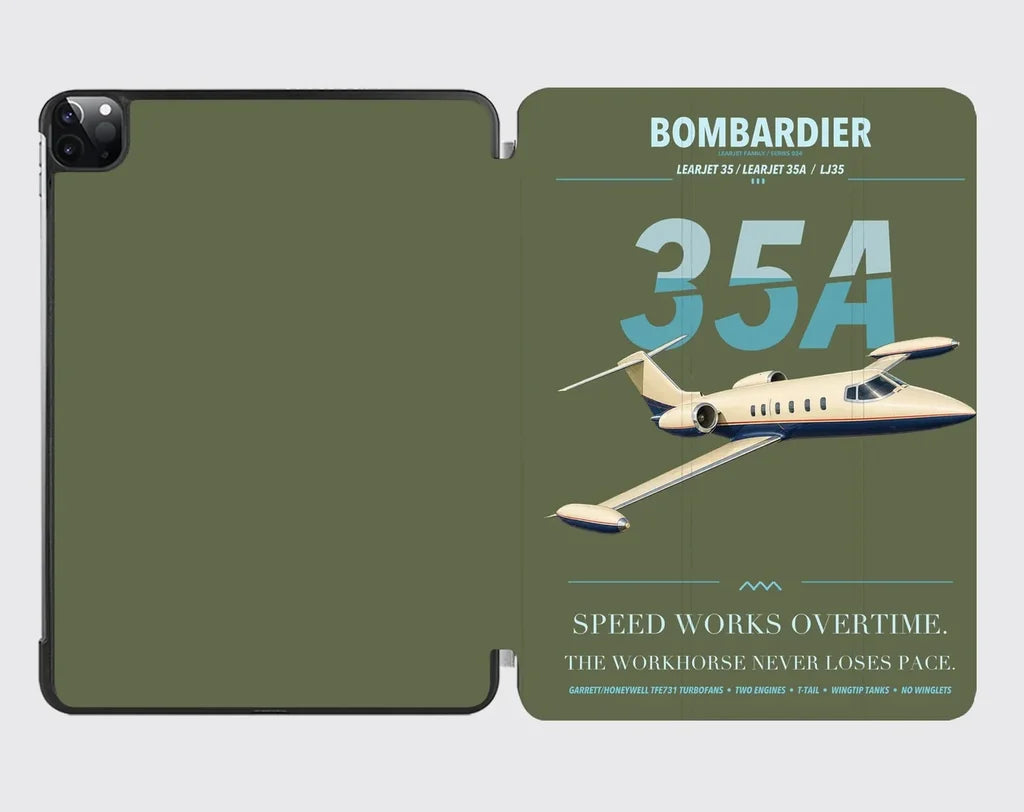 Bombardier Learjet 35A design on green army ipad tablet case