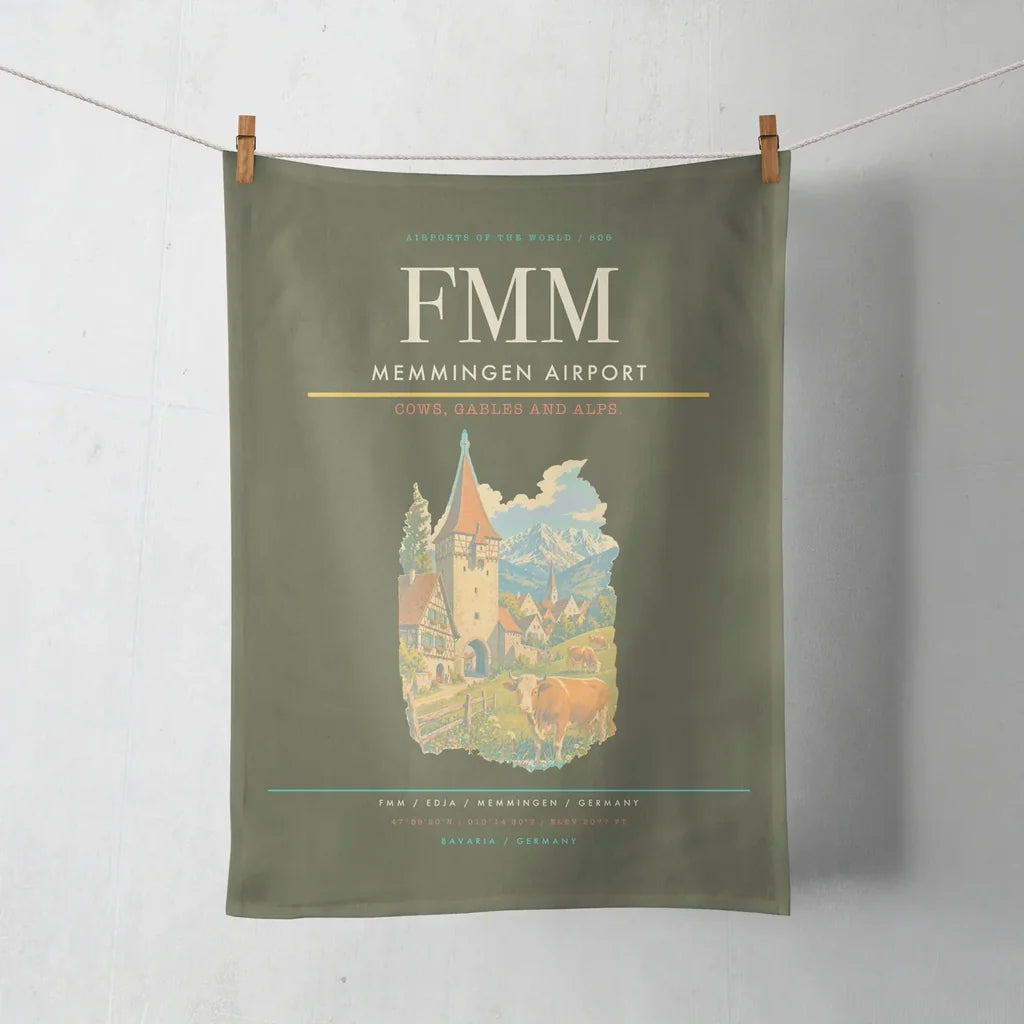 Memmingen Airport (FMM) design on green army towel